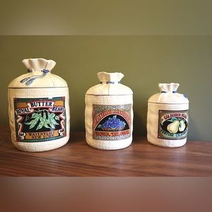 Vintage Hearth and Home 1988 Burlap Sack Canisters